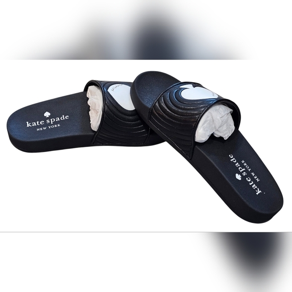 Kate Spade New York Splash Pool Slide Smooth Leather, Size 7 Optic White, New - Picture 2 of 9